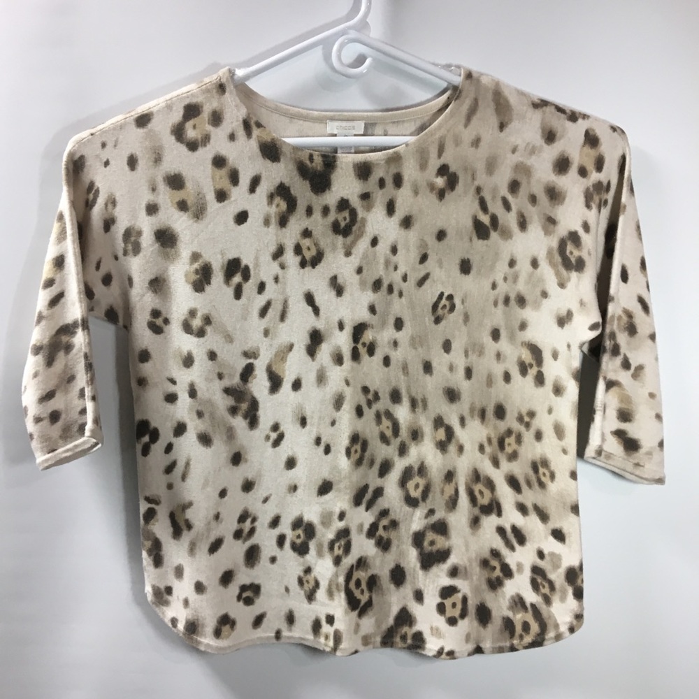 Chico’s Blouse Size 2 (L) Leopard Print 3/4 sleeve